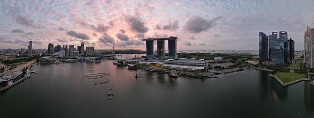 Aerial View of The Picturesque Marina Bay Sands Casino and Hotel, The Shoppes, Singapore Flyer and the Art MuseumAerial View of The Picturesque Marina Bay Sands Casino and Hotel, The Shoppes, Singapor