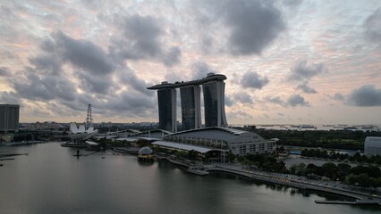 Aerial View of The Picturesque Marina Bay Sands Casino and Hotel, The Shoppes, Singapore Flyer and...