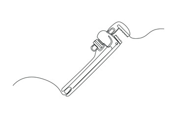Continuous one line drawing a Pipe Wrench. Engineers day concept. Single line draw design vector graphic illustration.