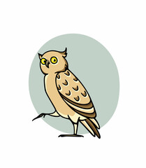Vector illustration of hand drawn funny Eagle Owl. Ink drawing, decorative graphic style. Beautiful animal design elements, logo template 