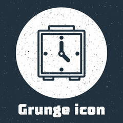 Grunge line Alarm clock icon isolated on grey background. Wake up, get up concept. Time sign. Monochrome vintage drawing. Vector