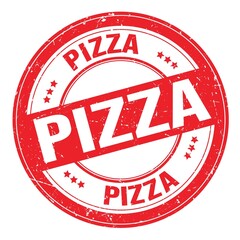 PIZZA text written on red round stamp sign