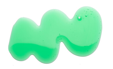 Green dishwashing liquid gel isolated on white background, top view