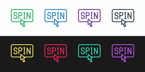 Set line Slot machine spin button icon isolated on black and white background. Vector