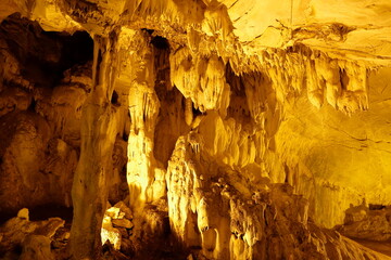 Dupnisa Caves; It is a large underground system that has been developing for about four million years. There are rich dripstone formations in the cave. Turkey.