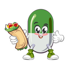 vector illustration of cute capsule mascot eat burrito