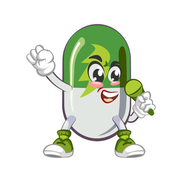 vector illustration of cute capsule mascot singing
