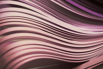 Abstract color wave curl pink strip paper background. Soft focus.