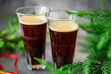hot christmas drink coffee, cocktail, cocoa New Year sweet dessert home holiday atmosphere meal food snack on the table copy space food background 