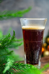 hot christmas drink coffee, cocktail, cocoa New Year sweet dessert home holiday atmosphere meal food snack on the table copy space food background 