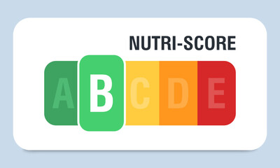 Nutri score for packaging design. B score. Logo, icon, label. Vector illustration