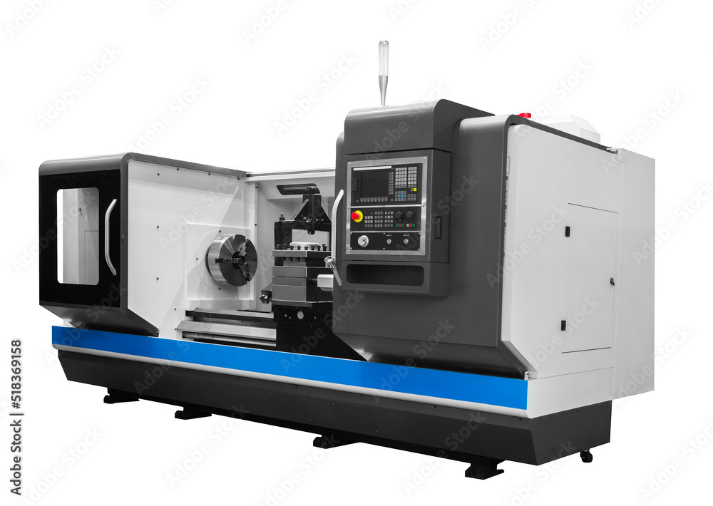 Aufkleber manufacturing professional lathe machine . industrial concept. programmable modern digital lathe wit