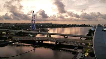 Fototapeta premium The Iconic Marina Bay Sands Landmark Hotel, Art Museum and Surrounding Tourist Attraction Areas