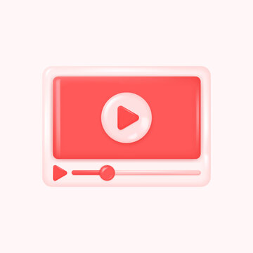 3d video player template with play button. the concept of watching a video or live broadcast. vector illustration isolated on white background.