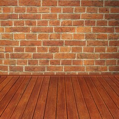 Conceptual old vintage dark brick wall and wood floor background