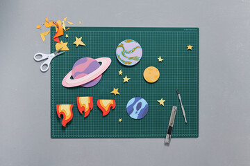 set of planets and space making by paper