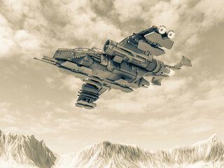 spaceship is exploring the frozen desert in europa © DM7