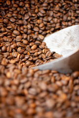 Coffee beans. Toasted coffee. Coffee bag. Brown

