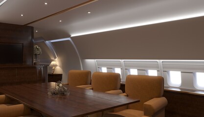 3d visualization of the VIP cabin of a business class aircraft, 3d render