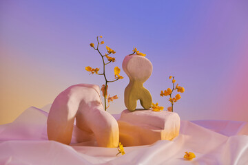 Modern ceramic vases with orchid branches