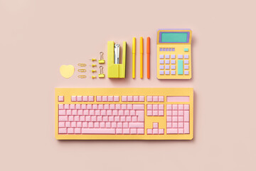Various office supplies made of colorful paper
