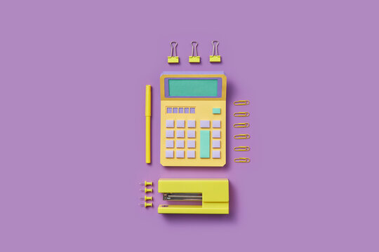Colorful papermade calculator with offce supplies around
