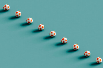 Soccer balls ona  blue background. 3d render