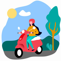 Obraz na płótnie Canvas woman driving motorcycle vector