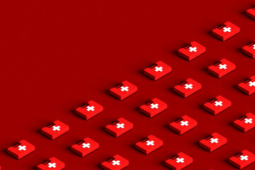 White first aid kit with a red cross. 3d render