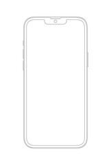 Realistic similar outline iPhone mobile phone mockup white display, White screen smart phone template. Cut out phone vector stock.
