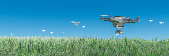 3d illustration group of drones in the sky