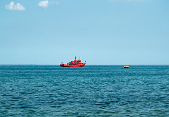 A fire tug sails along the Black Sea.