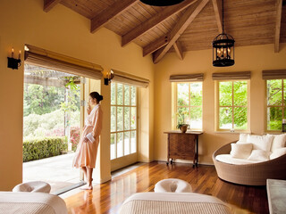 Woman on vacation relaxing at luxury spa