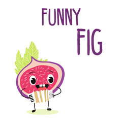 Vector illustration of a funny character, a cheerful fig playing the harmonica, accordion. T-shirt design for kids, summer time, summer mood. vector illustration. Lettering funny figs.