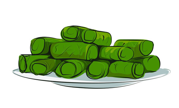 stuffed grape leaves. japrak me gjethe rrushi, clipart vector