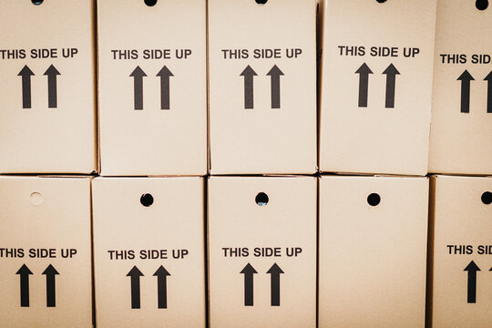 Cardboard boxes arranged