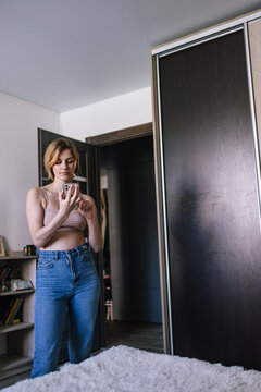 Girl using device and responding to urgent message