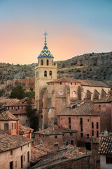 Fototapeta na wymiar view of the tower of the church of Albarracin, a historic Spanish village declared a national monument