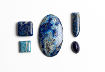 Lazurite Mineral Stones on white Background. Tectosilicate. Lapis lazuli