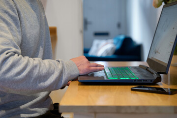 Working from home, using laptop