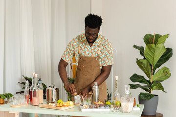 Cool expert cocktail man maker brewing drink