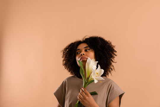 Brazilian woman with flowers portrait