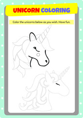 This page has been prepared to improve children's drawing and coloring activities with unicorns.
