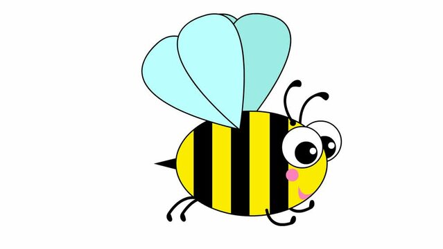 Animated funny bee. The bee flies. Looped video. Flat vector illustration isolated on a white background.
