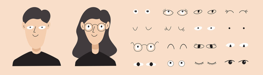 Eyes set with man and women hand draw cute style for your character design. Vector 10 eps