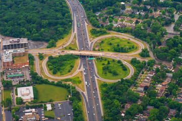 Daytime Aerial View of the Cloverleaf exit off I-94 in the Chicago area. 