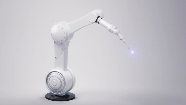 Loop animation of mechanical arm with white background, 3d rendering.