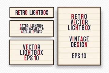 Afwasbaar Fotobehang Retro compositie Lightbox vector retro banner set diffeernt size high quality, vintage billboard or bright signboard with changeable letters on grunge background. 10 eps