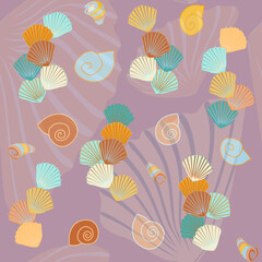 seamless pattern without a background of multicolored shells