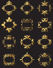 A set of vector golden floral ornamental borders and frames. 